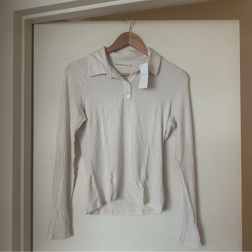 Abercrombie & Fitch Cream Henley Long Sleeve Shirt